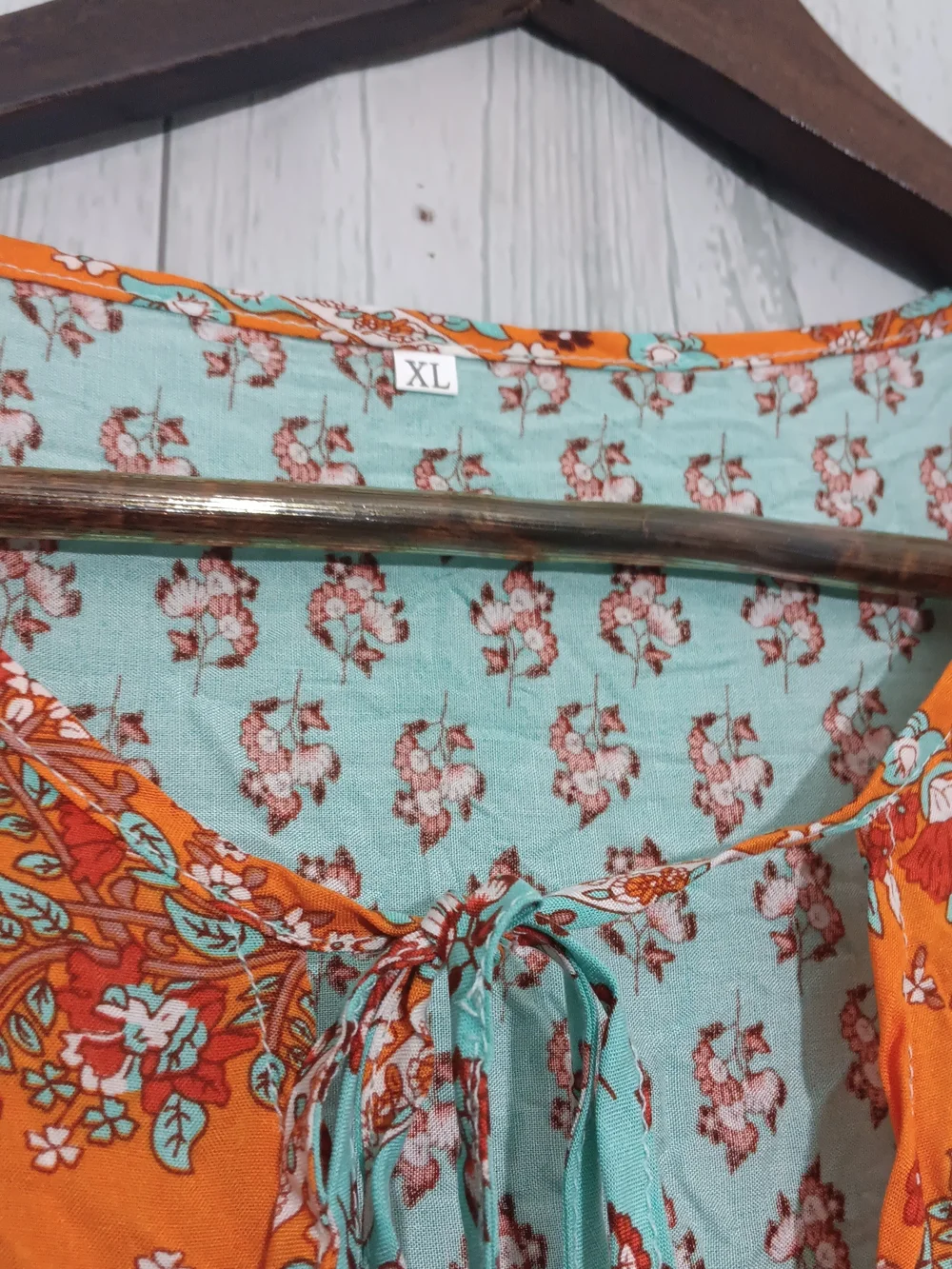 Boho Floral Tiered Dress in Turquoise & Orange Sz XL